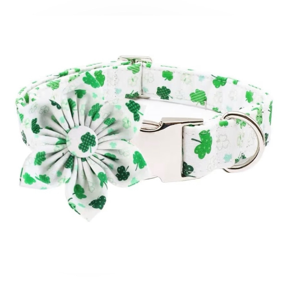 NEW St Patrick's Day Dog Collar with Bow Tie Flower Green Pet Dog Collar XL